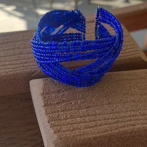 Handcrafted Cobalt Blue Multi-Strand Beaded Cuff Bracelet - Women Jewelry